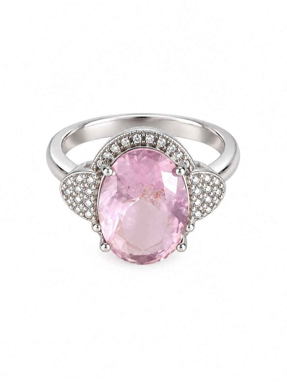 Sterling Silver Pink Oval Gemstone Halo Ring
